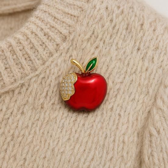 Brooch Pin for Women, Fruit Shape Lapel Pin with Rhinestones Bright Red Glaze And Emerald Leaves, Multi-Purpose Pin for Christmas Gifts Daily Wear