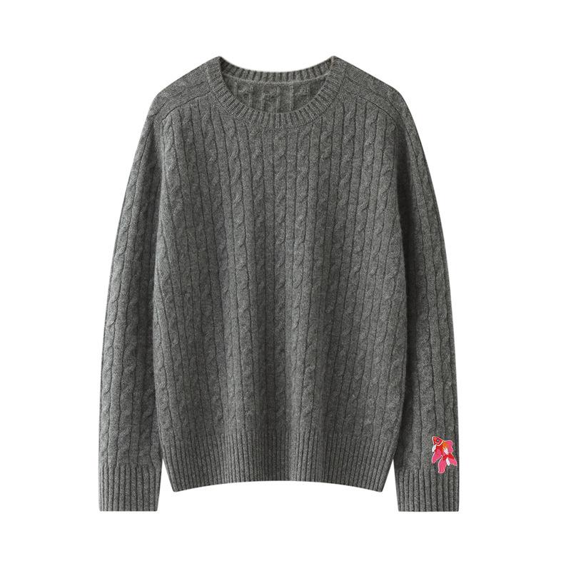 Women's 100% Pure Cashmere Fish Embroidery Sweater - Autumn/Winter Round Neck Knit Pullover, One Size