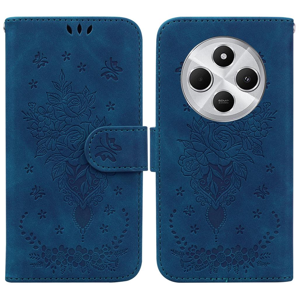 For Xiaomi Poco C75 4G/Redmi 14R 5G/14C 4G Case PU Leather Wallet Phone Cover Butterfly Flower Imprint