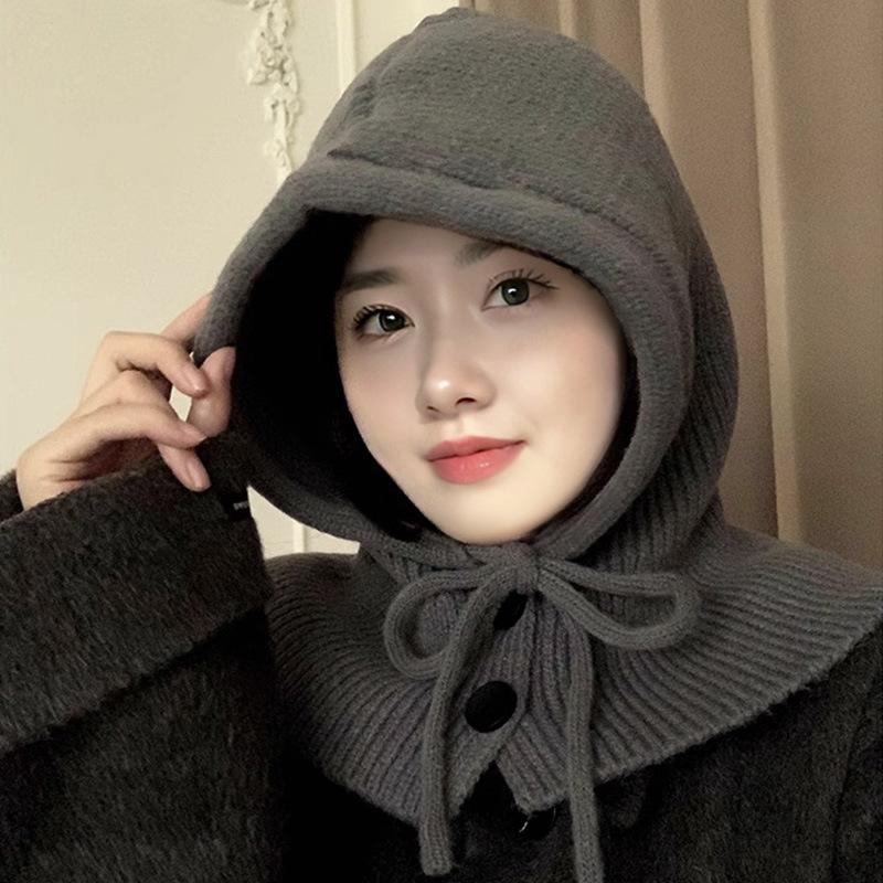 

Balaclava Hat for Women In Winter Warm Big Head Scarf One piece Head Cover Ear Protection Wool Hat Knit Hat M（56-58cm）