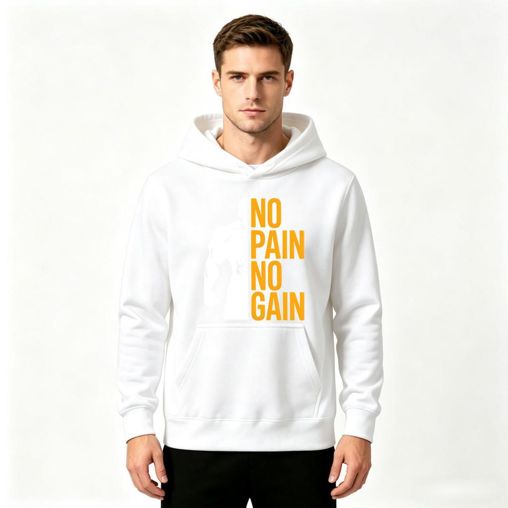 Men's No Pain No Gain Print Pullover Hoodie Casual Long Sleeve Athletic Sweatshirt for Men