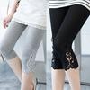 Cropped Leggings Hohe Taille Po-Lifting Spitze Gespleißt Yogahose Einfarbig Elastische Strumpfhose Damen