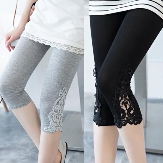 Cropped Leggings Hohe Taille Po-Lifting Spitze Gespleißte Yogahose Einfarbig Elastische Strumpfhose Damen Leggings