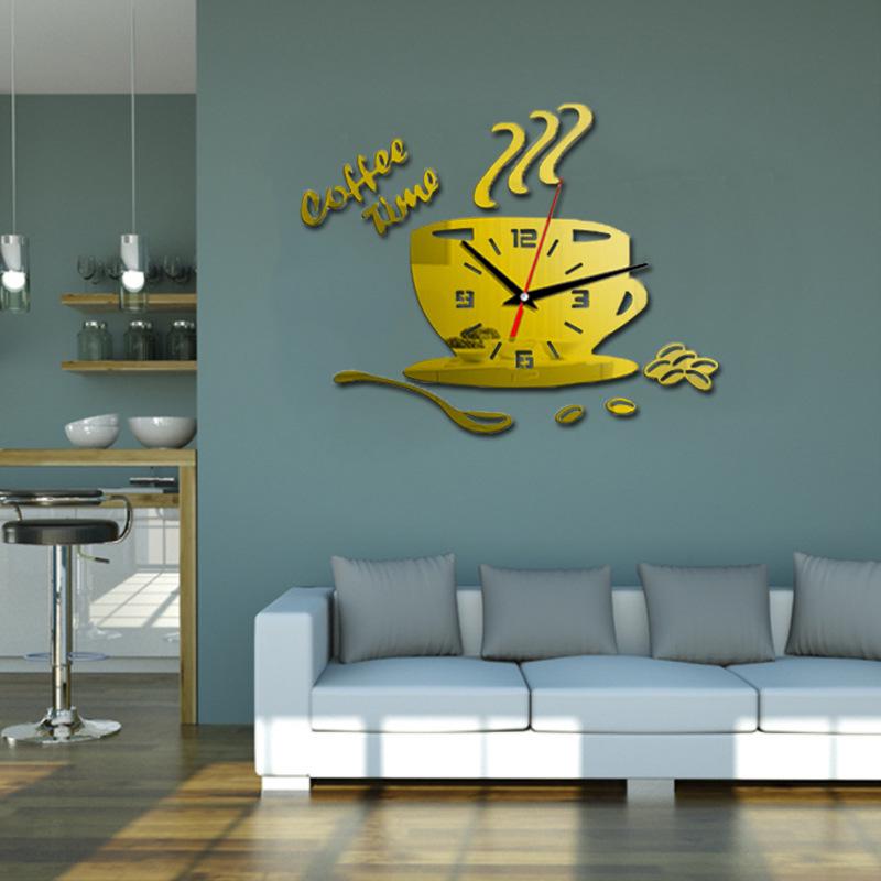 Nordic Silent Wall Clock – Creative Acrylic DIY Coffee Cup Design for Living Rooms