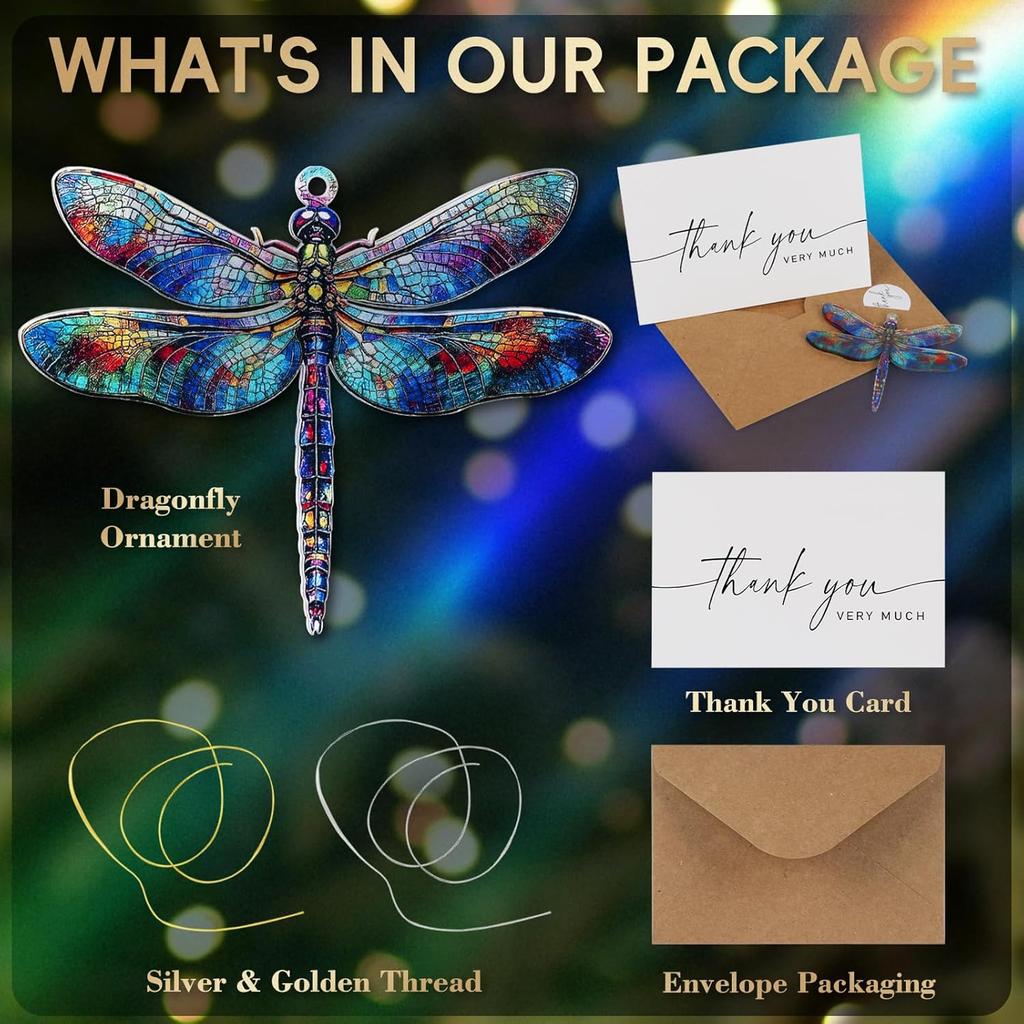 For Dragonfly Suncatcher Hanging Decor: Dragonfly Gifts for Women, Acrylic Stained Glass Effect Ornament, Unique Lucky Birthday Graduation, Perfect