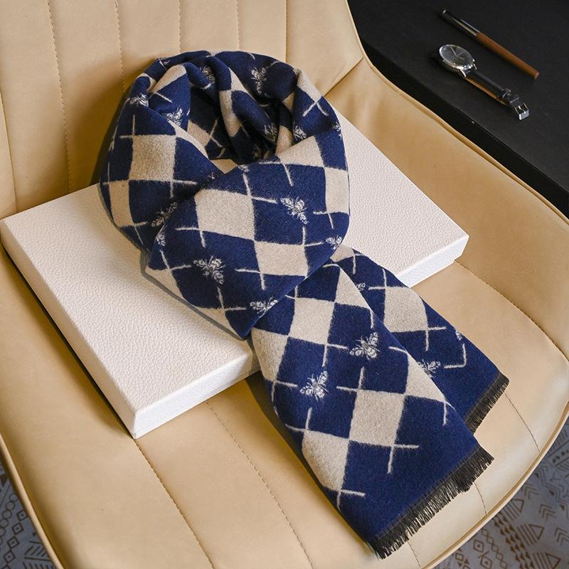 Men's Wool Scarf Autumn and Winter Warm Thickened Plaid Scarf Business Leisure Birthday Gift Men's
