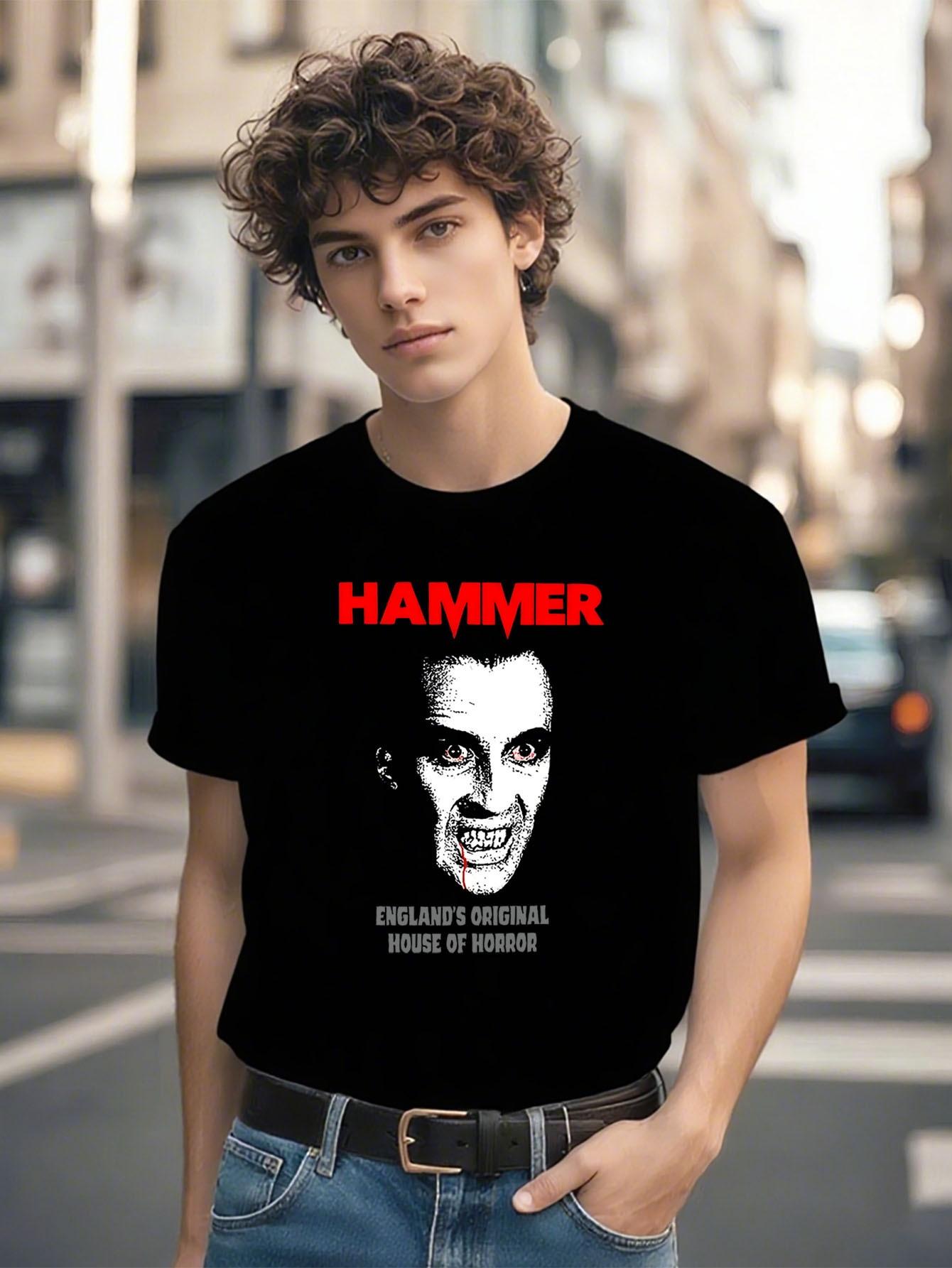 Hammer Films (Scars of Dracula) T-shirt - Vintage Horror Movie Graphic Tee with Red Hammer Logo L