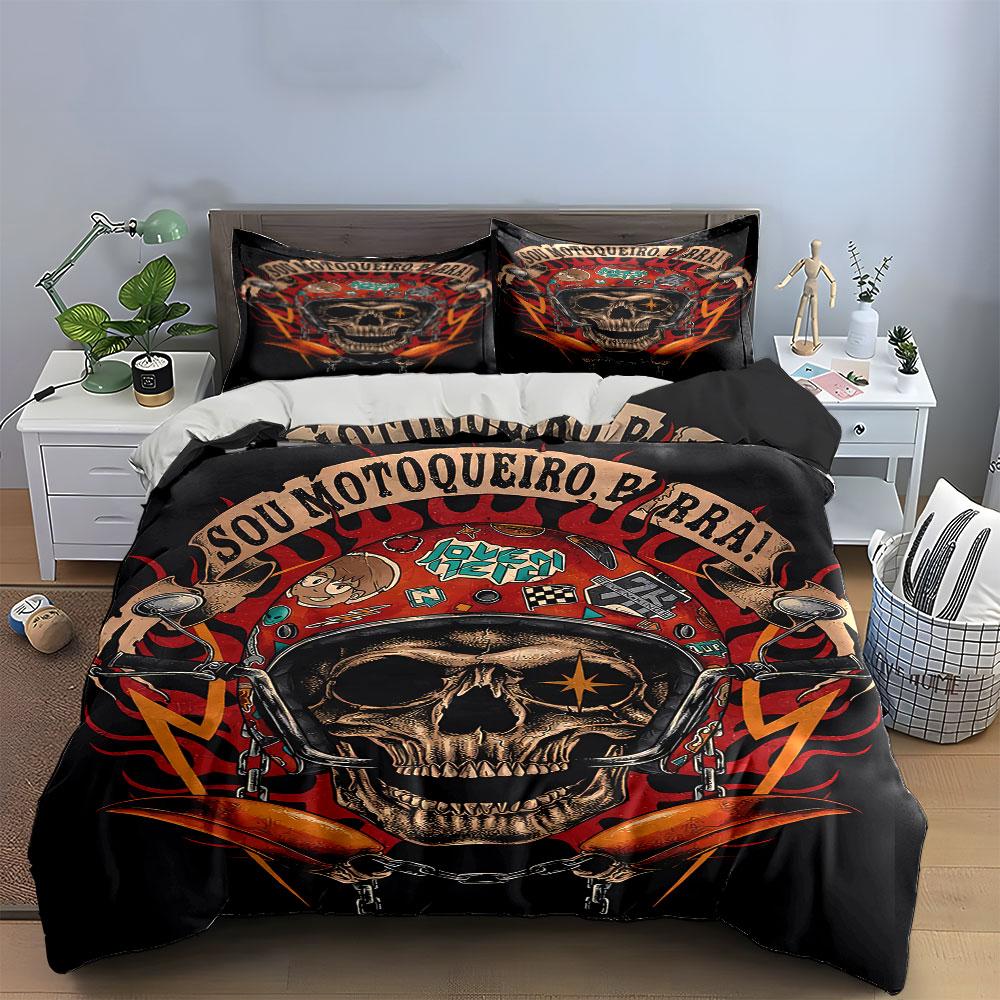 Skull, flames, text banner. Bedding sets Duvet cover sets Duvet covers Pillowcases(1 * Duvet Cover 2 * Pillowcases without duvet insert)