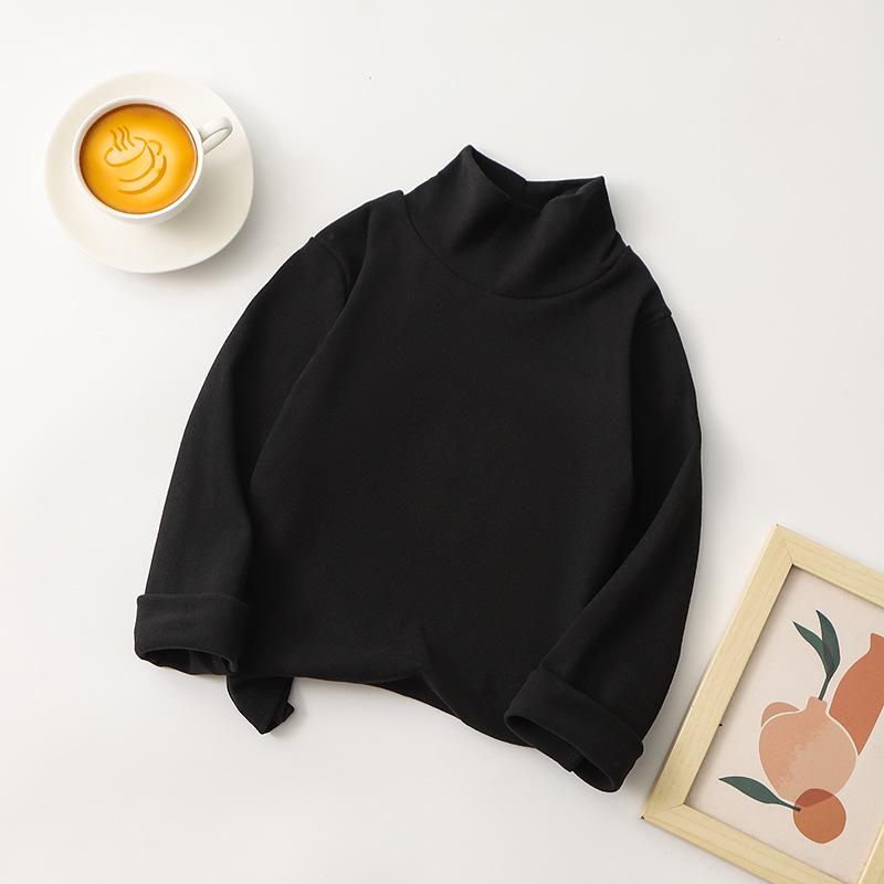 Children's Korean Style Long-Sleeve Mock Neck T-Shirt, Solid Color, Autumn/Winter, Versatile Base Layer for Boys and Girls.