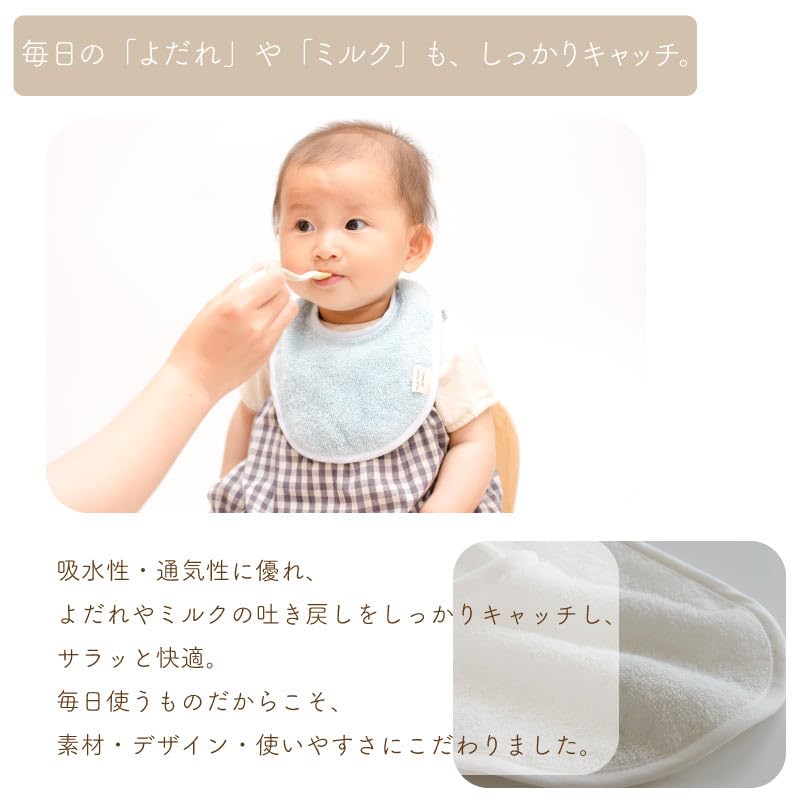 Muco Towel Organic Made in Japan with Senshu and Bib, Towel, 100% Cotton, Soft, Absorbent, Quick-Drying (Aqua Blue)