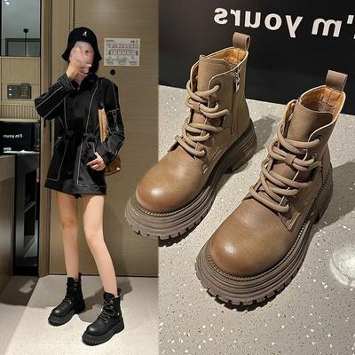 Rhubarb Boots Retro Platform Boots Women's Lace-up Fashion Handsome Tooling Boots