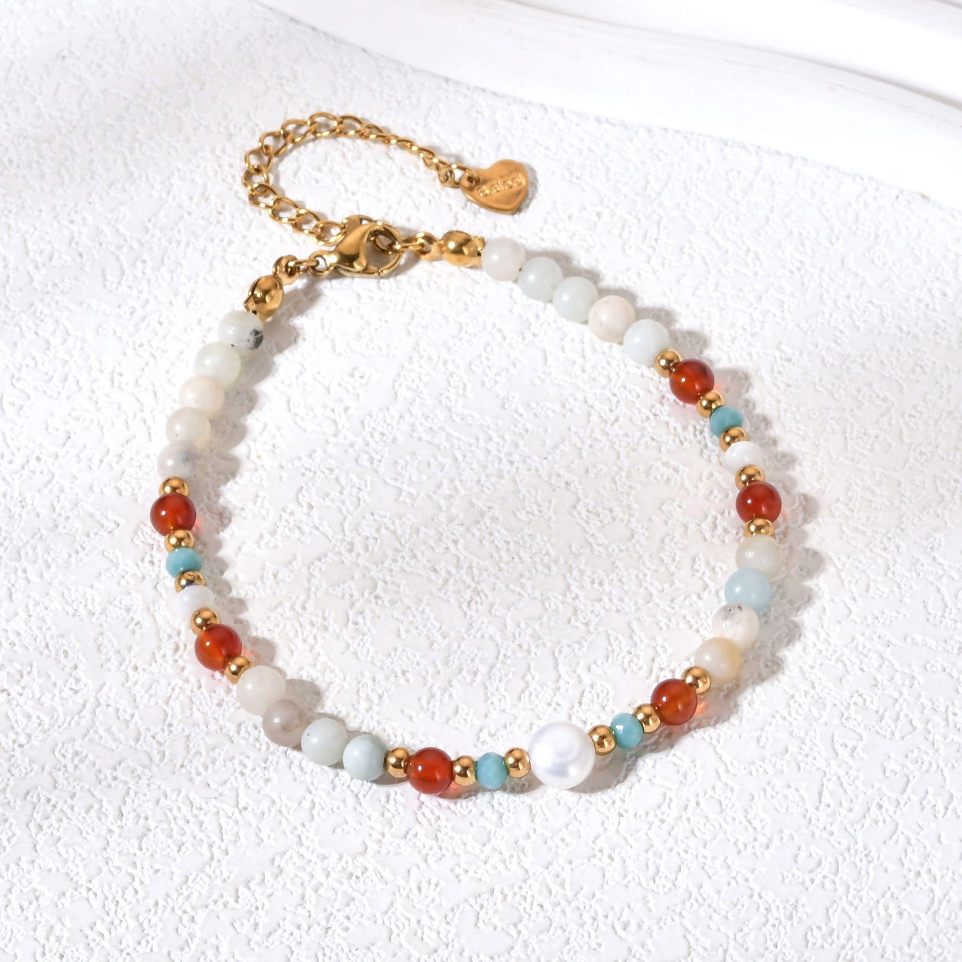 Elegant Agate & Freshwater Pearl Stainless Steel Bracelet in Chinese Style