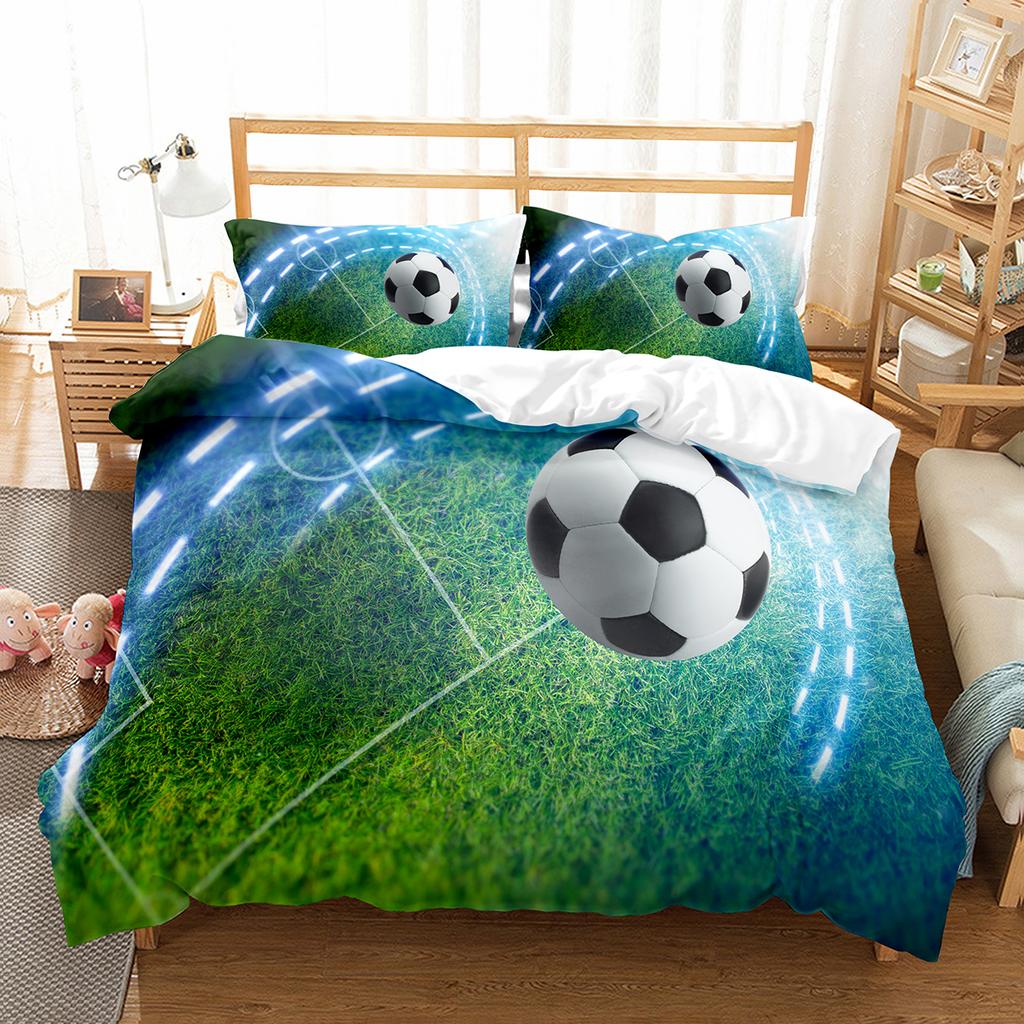Soccer Duvet Cover Set King Queen Size Sport Theme Bedding Set For Kids Boys Girls Comforter Cover With Pillowcase Bedroom Decor