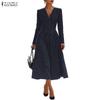 Women Elegant Casual V-neck Long Sleeve Stripe Dress