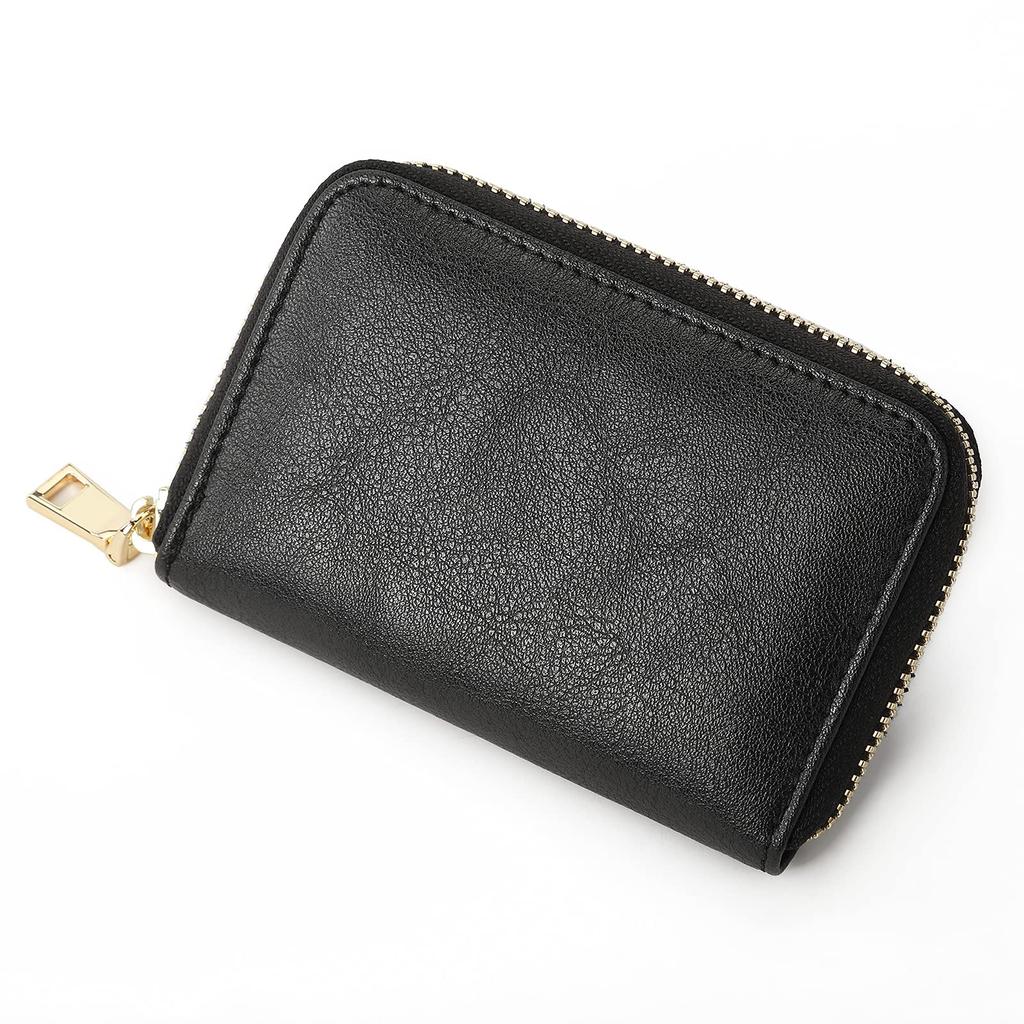 Echtes Leder Kreditkartenetui mit magnetischer Abschirmung, Anti-Skimming, RFID-Schutz, Faltenbalg, Große Kapazität, Unisex (Schwarz)