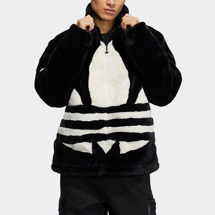 Adidas Originals Colorblock Large Logo Loose Stand Collar Sports Thick Jacket Men Jackets Black HC0323