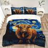 3pcs Starry Night Highland Cow Comforter Set with 1 Quilt Cover and 2 Pillowcases (No Core) - Home Decor, Festival Gift, Polyester Fabric, Anime Carto