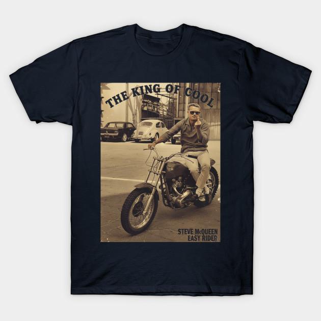 Men Black Print T-shirt Steve Mcqueen Easy Rider No-Cut Transfer Paper Print Cotton Tshirt S тёмно-синий