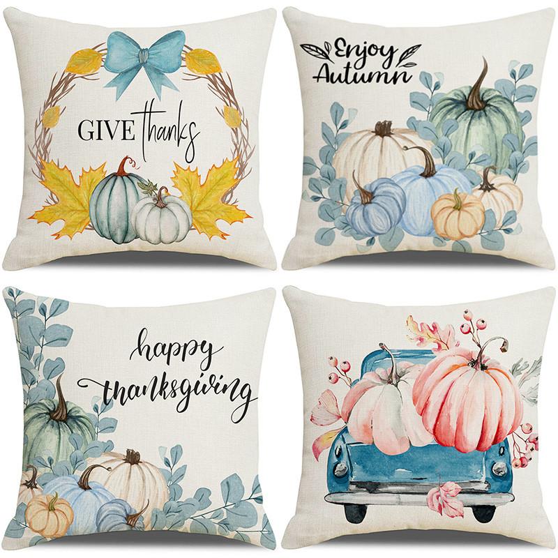 

Autumn Pillowcases Home Decor Thanksgiving Pumpkin Truck Farm Pillow Cushion Cover Linen 45 * 45Cm (without pillow core)