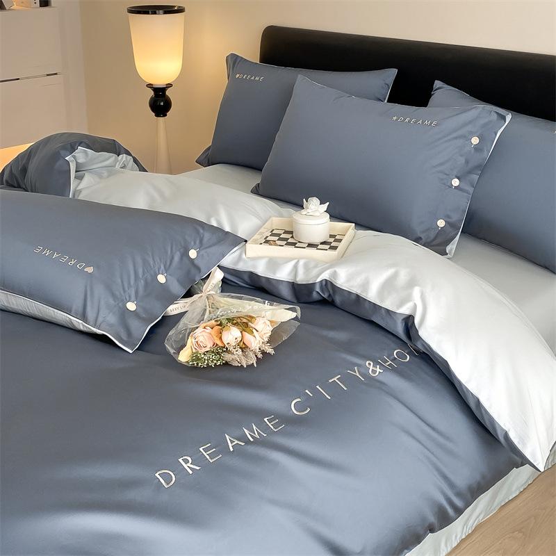 

Комплект из четырех предметов из длинноволокнистого хлопка с двойной закрепкой, модель из чистого хлопка с пуговицами, комплект из трех предметов с вышитыми буквами для пододеяльника 2.0m bed