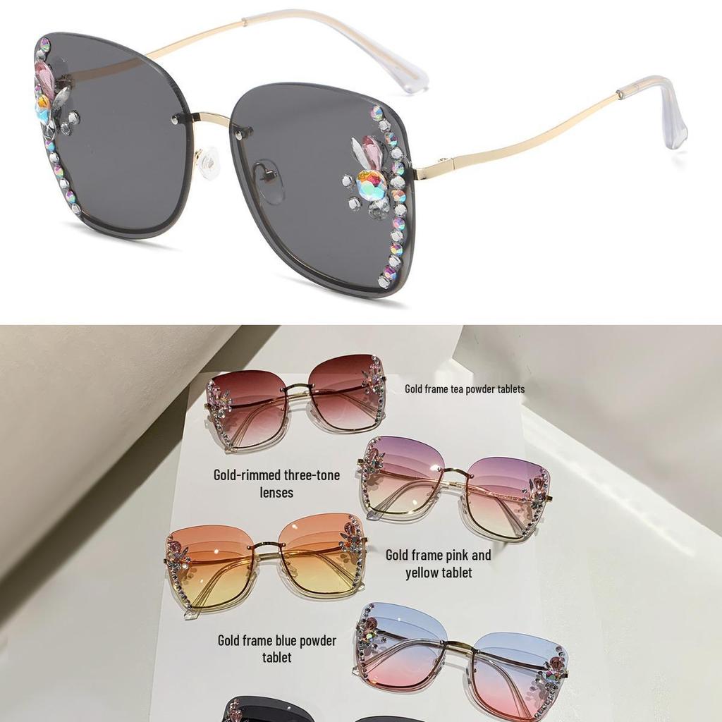 New Women's Cross-Border Fashion Rhinestone Sunglasses - Trendy UV Protection Korean Style