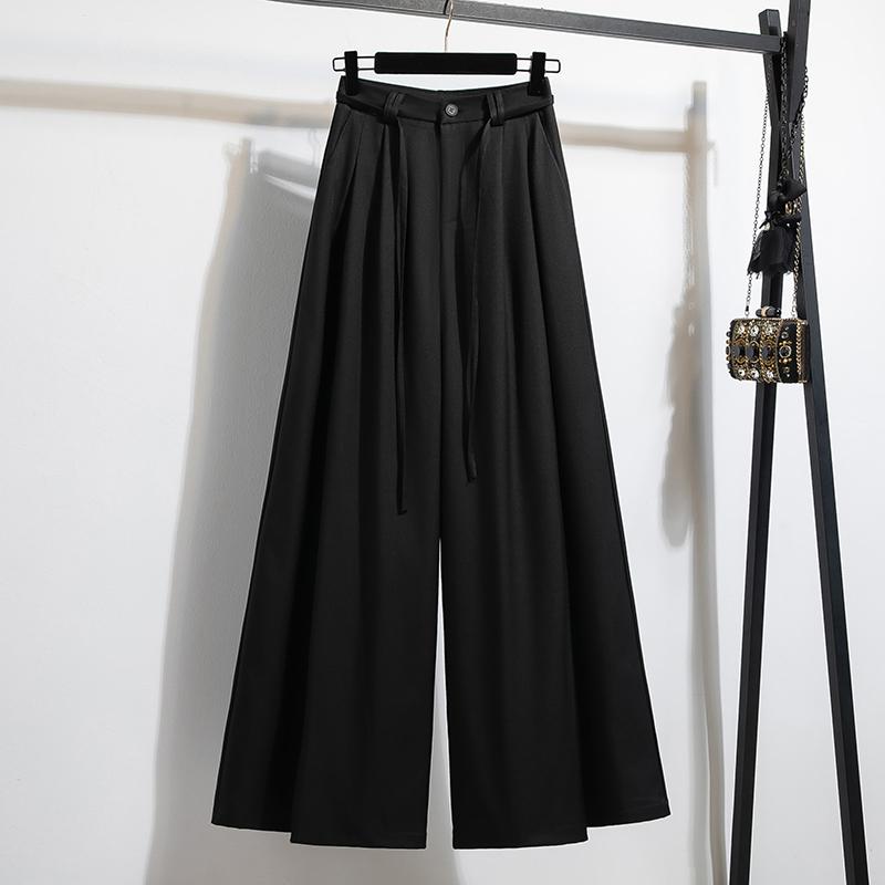 

DIMANAF Лето 2025 Женские брюки больших размеров с широкими штанинами, свободные, с высокой посадкой, базовые эластичные брюки, повседневные длинные брюки 2XL чёрный