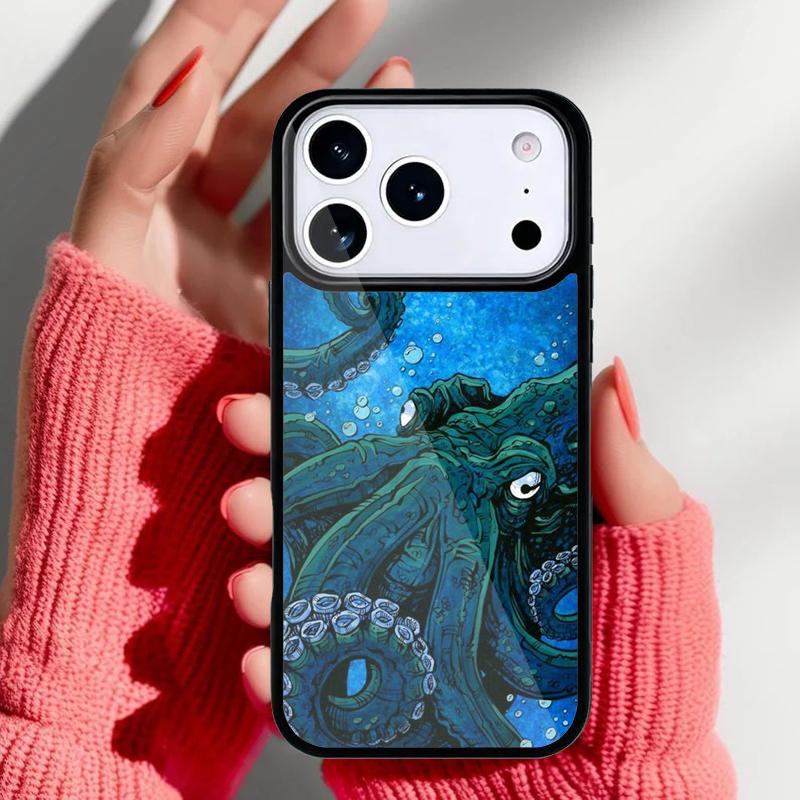 Marine Life Ocean Octopus Print Phone Case for iPhone 17 16 15 14 13 Pro Max Back Cover for 12 11 Pro Coque