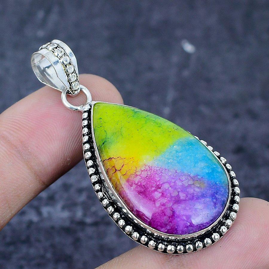 Rainbow Solar Quartz Gemstone 925 Sterling Silver Jewelry Pendant 2.09"