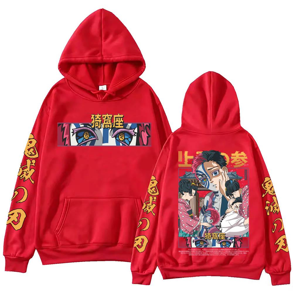 Akaza Demon Slayer Graphic Hoodies Japanese Manga Print Sweatshirt Men Women Fall Winter Long Sleeve Fleece Hooded Streetwear