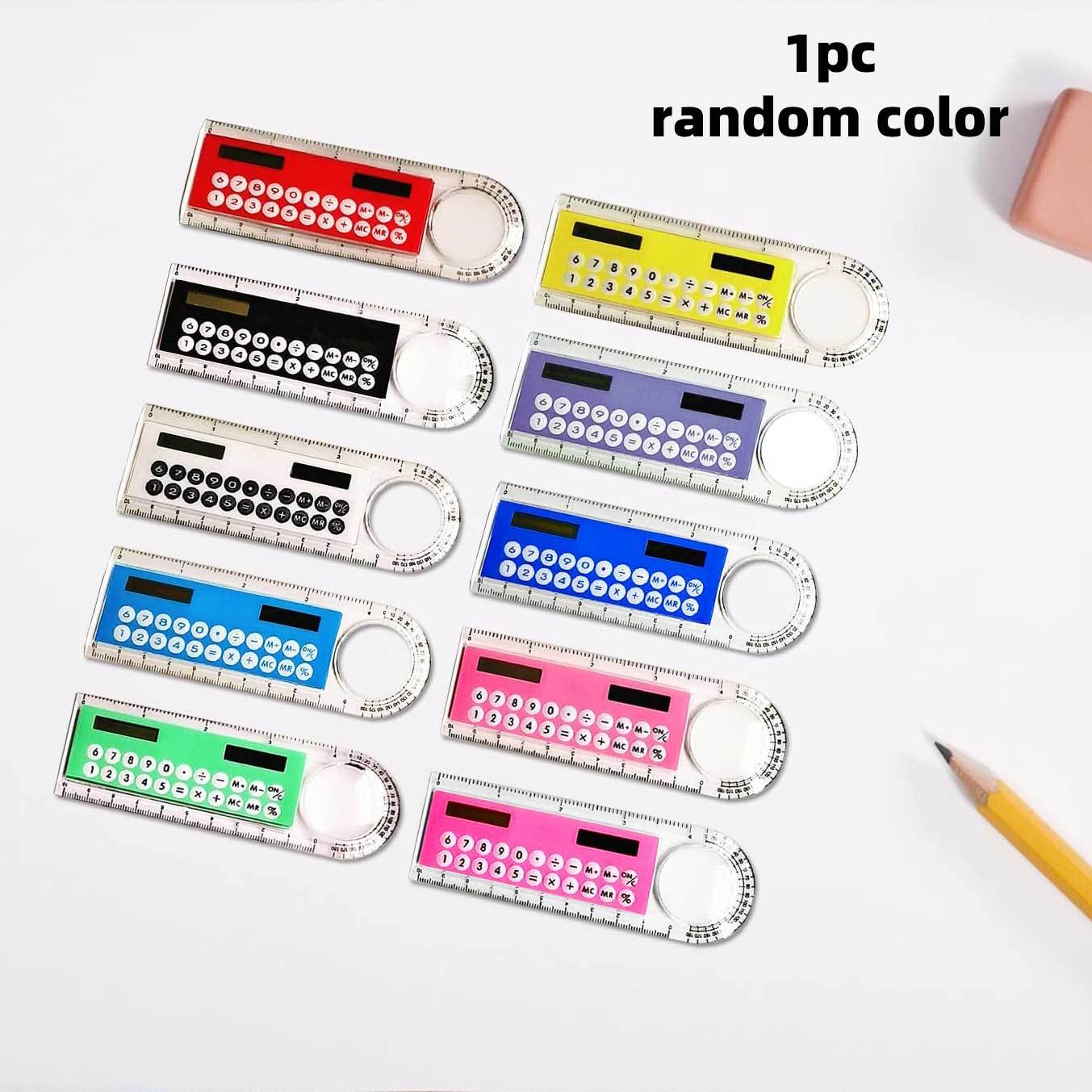 

Multifunctional Ruler with Solar Calculator, Transparent Geometry Measuring Tool with Rotatable Protractor, 10cm Math Stationery for Office School 1 random color ruler