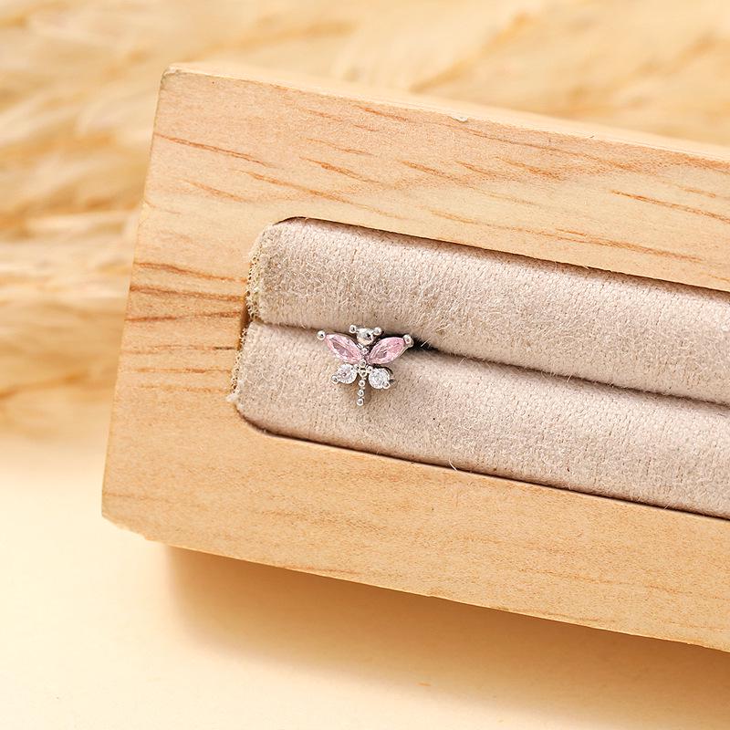 Sweet Pink Zircon Titanium Ear Stud Set: Butterfly, Heart & Cat Paw Designs