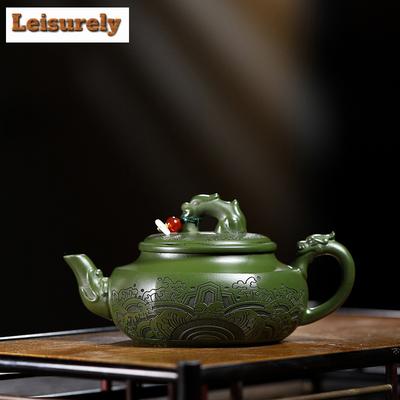 200 ml chinesische Yixing High-End-Teekannen aus lila Ton, berühmte handgefertigte Teekanne mit Meerblick, Roherz, smaragdgrüner Schlammkessel, Zisha-Teeservice