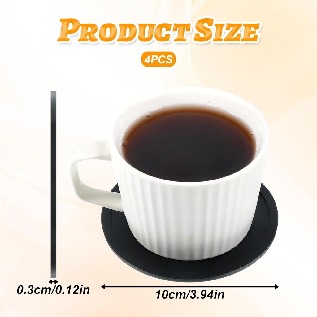4 Pcs Silicone Coasters, Silicone Coaster for Drinks Black Anti-Slip Desk Rubber Coaster Round Thickened Silicones Coasters Simple Cup Pad for Men