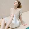Quiet luxury linen lyocell knitted T-shirt women's summer temperament commuting senior slim-fitting short-sleeved linen cotton striped top