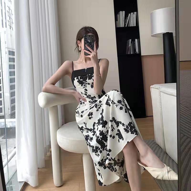 Summer French Suspender Skirt Temperament Floral Suspender Dress Women's New Light and Mature Style Thin Waist Dress
