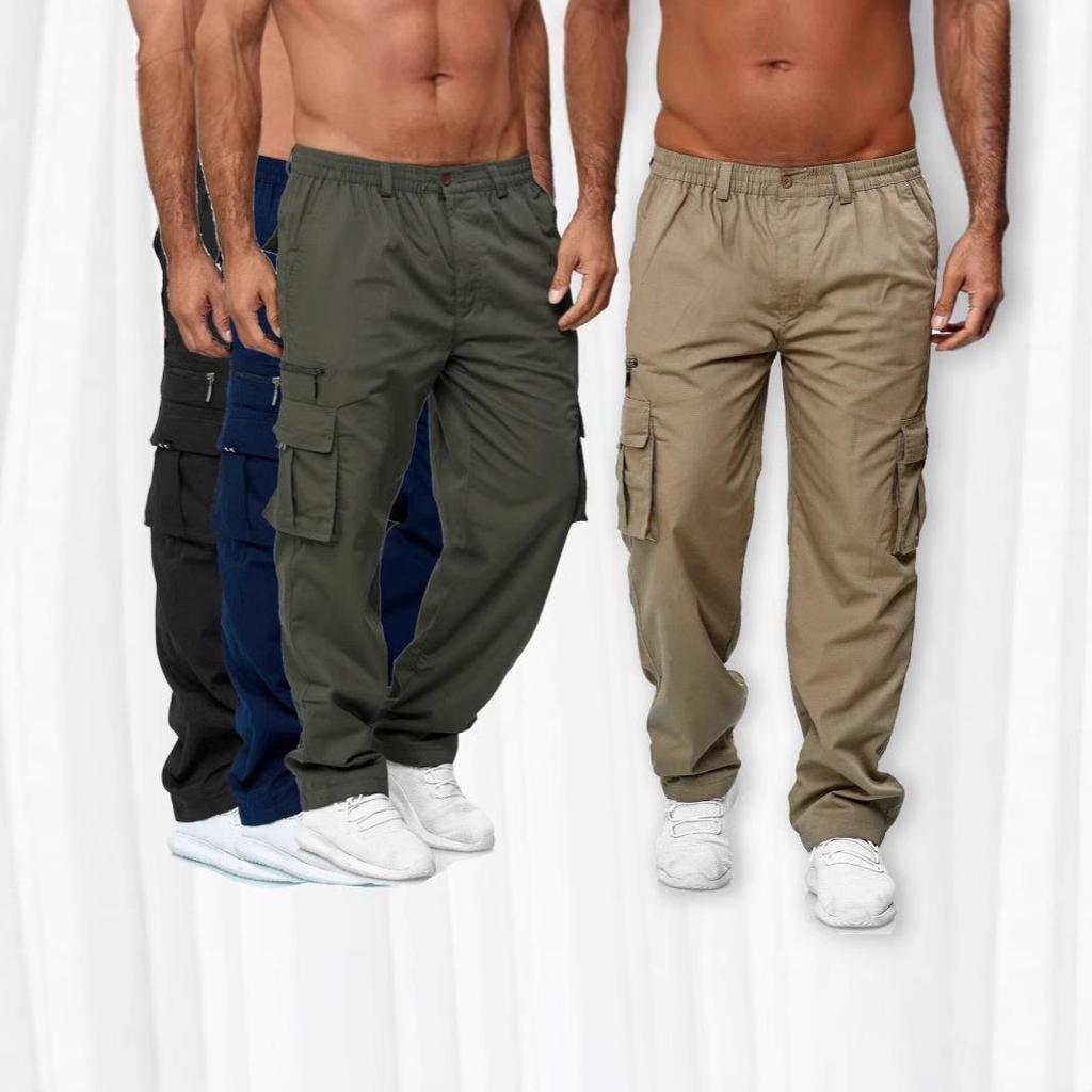 Męskie Letnie Codzienne Spodnie z Wieloma Kieszeniami, Luźne, z Prostą Nogawką