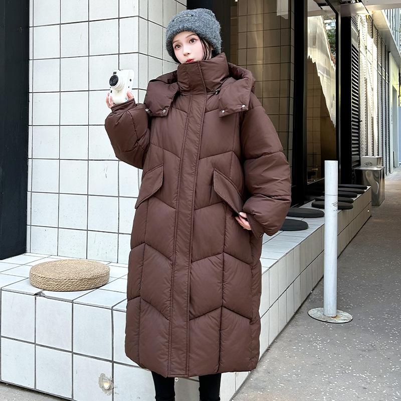 Winter New Hooded Cotton-padded Jacket, Knee-length Women's Cotton-padded Jacket, Versatile Thickened Bread Coat, Cotton-padded Jacket
