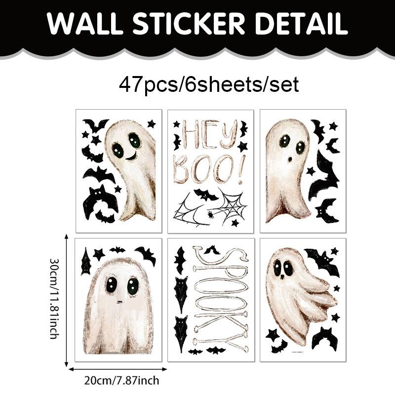 

Хэллоуин Декоративные Наклейки, Белый Призрак, Наклейки для Украшения Стеклянных Окон, Электростатические Наклейки, Летучие Мыши, Тыквы, Наклейки на Окна 20 * 30Cm * 6 sheets