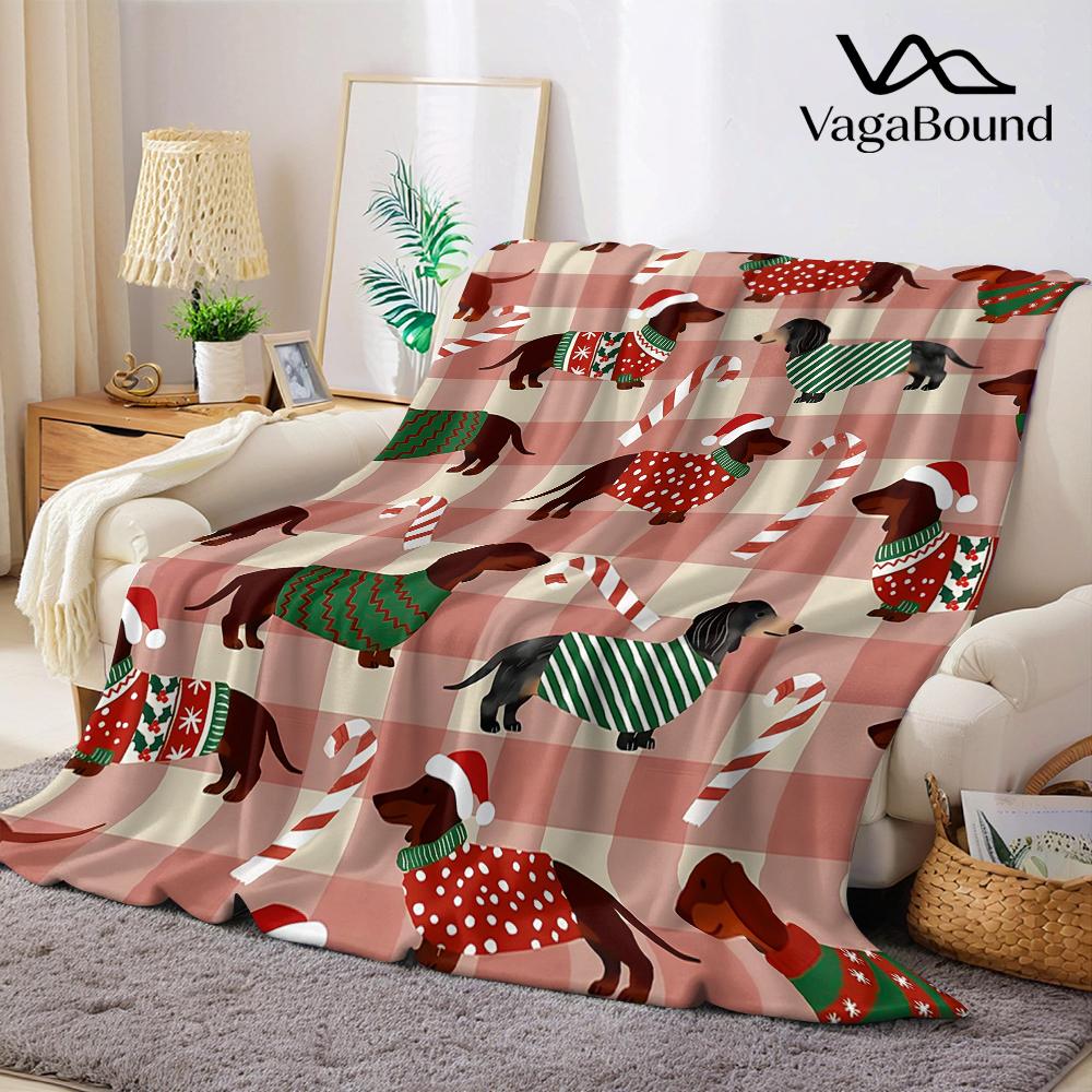 Christmas Dachshund dog Flannel Blanket Warm Soft Halloween Christmas Couch Warm Cozy Decorative Decor Gift for All Season