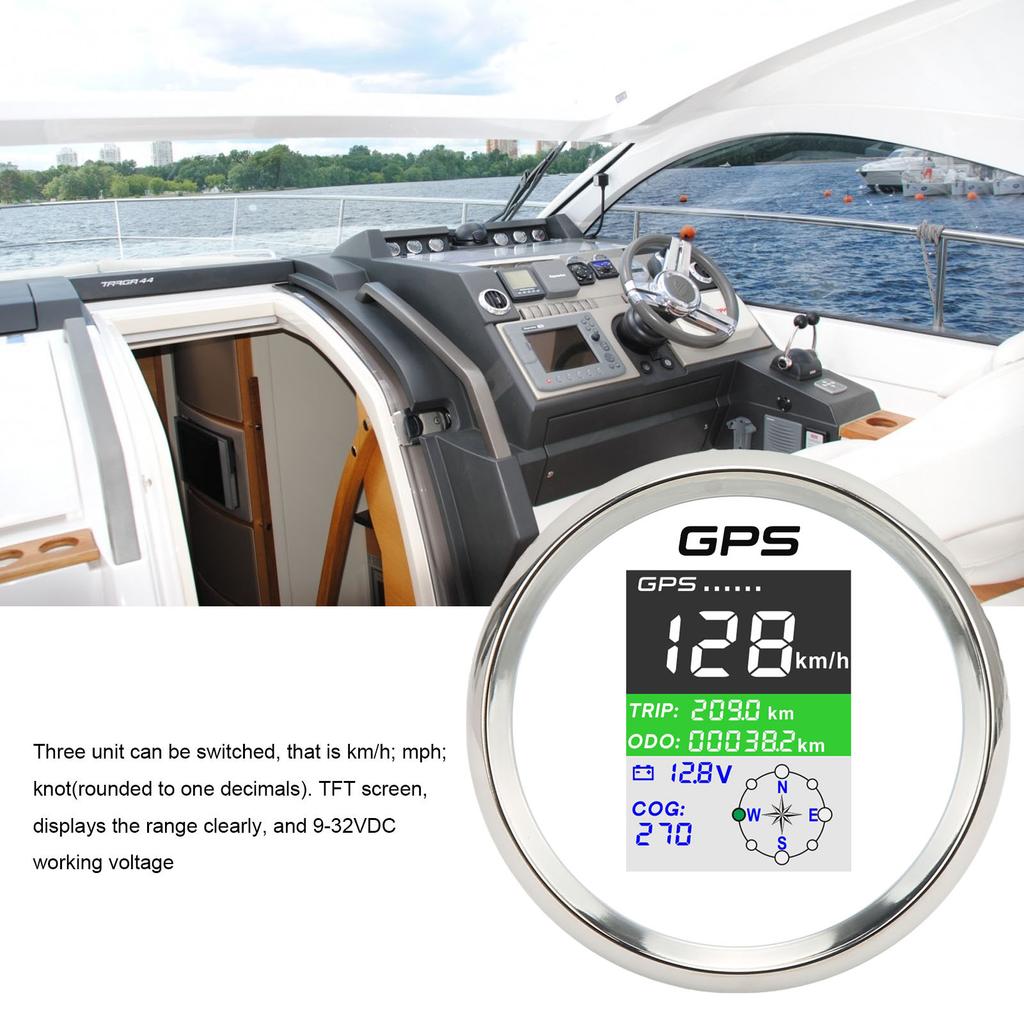85mm GPS Speedometer Km/h Knot MPH DC9‑32V TFT Screen IP67 Waterproof Speed Gauge Universal for Cars Motorcycles BoatsWhite Dial Silver Cover