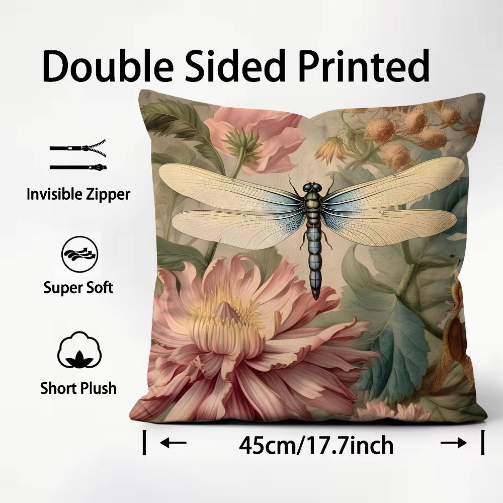 Dragonfly Lotus Luxury Cushion Cover Plush Fabric Soft DoubleSided Printed Sofa Warm Winter Home Child Gift Pillow Case