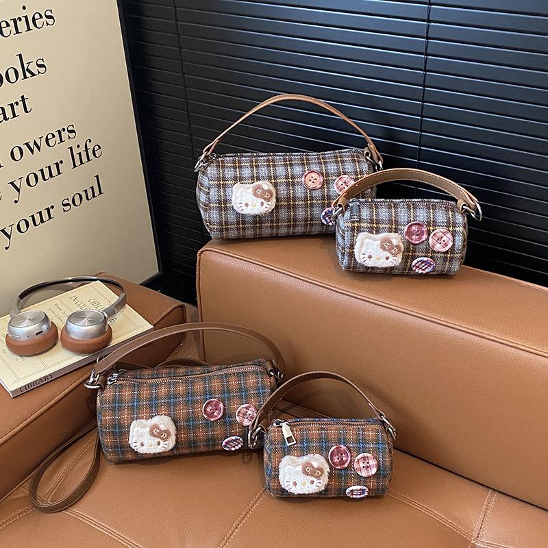 Fashion New Portable Pillow Bag Women's High-value Plaid Shoulder Bag Retro Niche Design Messenger Bag Bag