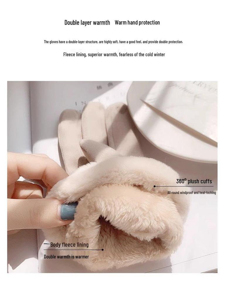 Women's Winter Velvet Suede Cycling Gloves - Thick, Warm, Cute, Windproof, Touchscreen-Compatible