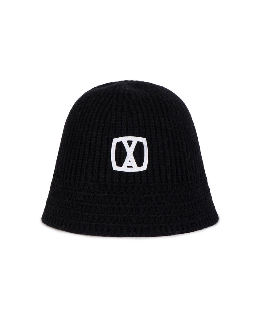 Bajal Va Square Applique Knit Bucket Hat Black