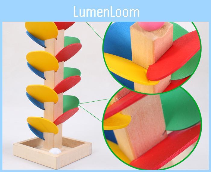 Colorful Wooden Leaf Tower Marble Game For Kids Educational Assembly Toy