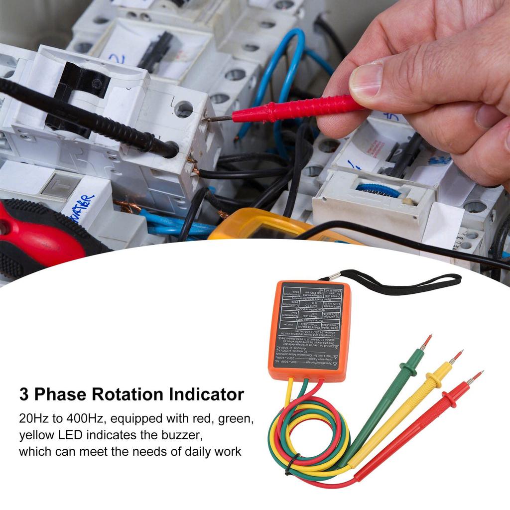 Three-phase AC phase sequence tester, non-contact buzzer, 3-phase sequence presence rotation tester SM852B AC 60~600V ABS