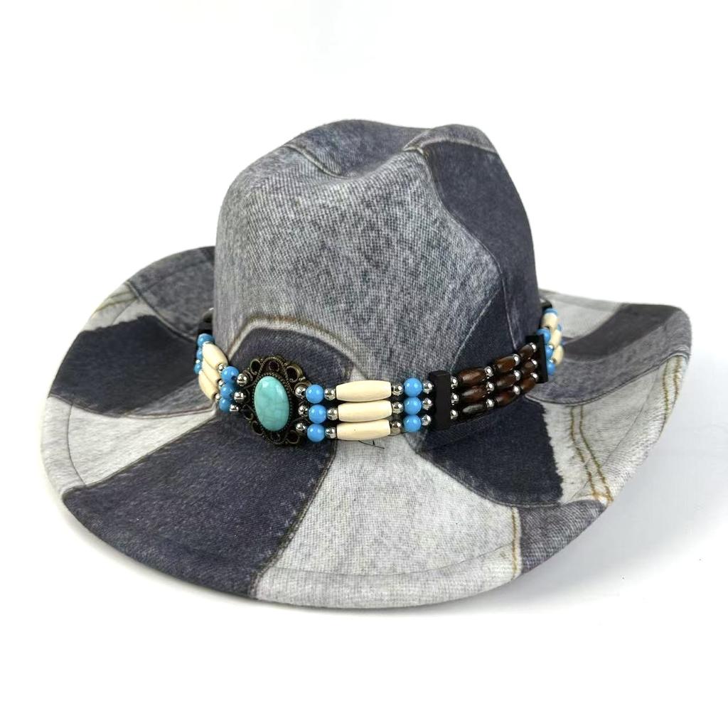 New Mountaineering Top Hateuropean, American And Western Denim Hat Fashionable And Retro Old Color Matching Peach Heart Top Jazz Hat