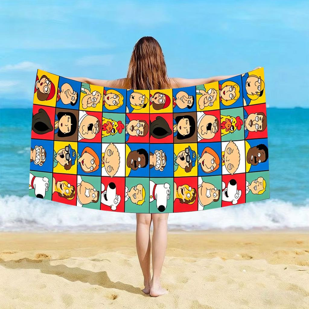 F-Family G-Guy Themed Beach Towel Funny Print Microfiber Quick Dry Soft Skin Friendly Gym Sports Towel Trendy Beach Accessories