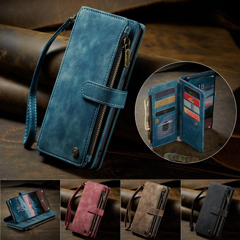 For Samsung Galaxy S26 Phone Cases with Strap CASEME C30 Zipper Multiple Card Holder PU Leather Cover