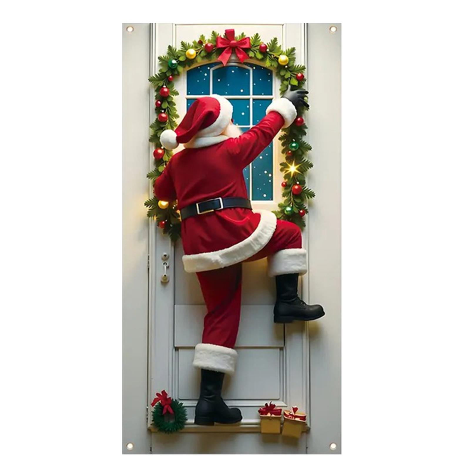

Santa Claus Front Door Cover 71x35 Inch Festive Christmas Santa Claus Door Banner for Home Holiday Decoration